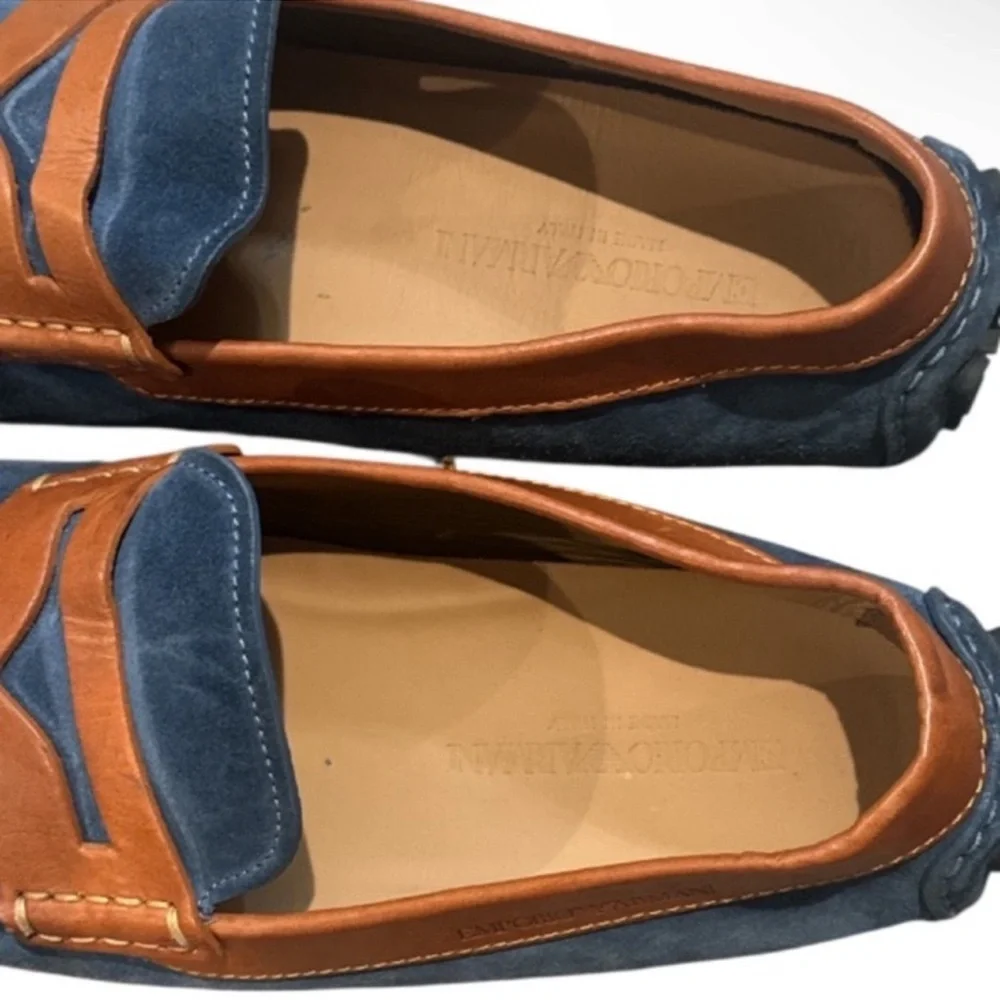 Authentic Emporio Armani men’s luxury designer leather signature loafers sz 11